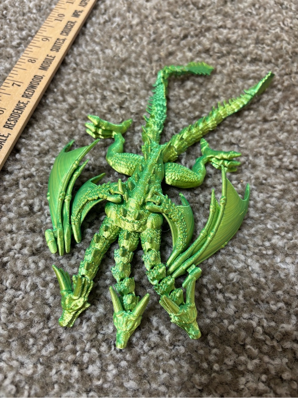 3d printed Green Three-Headed Dragon Reptile Ornament toy
